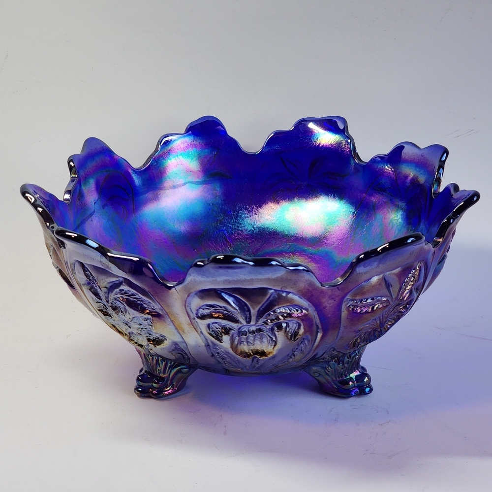VTG Imperial Carnival Glass Aurora Jewel Everglades Paw Footed Center Bowl